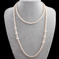 Slatkovodni biser džemper lančana ogrlica, Slatkovodni Pearl, Krumpir, prirodan, 5-6mm, 10-11mm, Prodano Per Približno 44 inčni Strand