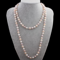 Slatkovodni biser džemper lančana ogrlica, Slatkovodni Pearl, s Kristal, Krumpir, prirodan, faceted, 4mm, 9-10mm, Prodano Per Približno 48 inčni Strand