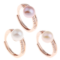 Slatkovodni Pearl Finger Ring, Mesing, s Slatkovodni Pearl, porasla zlatna boja pozlatom, prirodni & za žene & s Rhinestone, više boja za izbor, nikal, olovo i kadmij besplatno, 20x26x9mm, Veličina:5, Prodano By PC