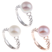 Freshwater Pearl fingerring, Messing, med Ferskvandsperle, forgyldt, justerbar & for kvinde, flere farver til valg, nikkel, bly & cadmium fri, 23x31x11mm, Størrelse:10, Solgt af PC