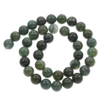 Moss Agate Perla, Krug, različite veličine za izbor, Rupa:Približno 1mm, Prodano Per Približno 15 inčni Strand