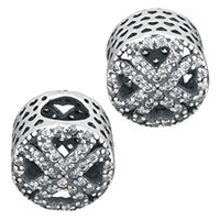 Thailand Sterling Sølv European Bead, Flad Rund, Micro Pave cubic zirconia & uden trold & hule, 10x10x9.50mm, Hole:Ca. 4.5mm, Solgt af PC