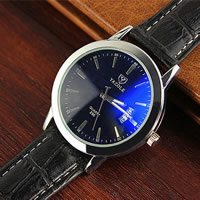 Reloj Yazole para hombre, Cuero de vaca, con Vidrio & aleación de zinc, chapado en color de platina, ajustable & impermeable & luminoso & esmalte, más colores para la opción, libre de níquel, plomo & cadmio, 40x8mm, longitud aproximado 9 Inch, Vendido por UD