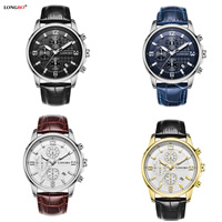 LONGBO®Men Nakit Watch, Puno zrno kravlja koža koža, s Staklo & Nehrđajući čelik & Cink Alloy, pozlaćen, prilagodljiv & za čovjeka, više boja za izbor, nikal, olovo i kadmij besplatno, 43mm, 22mm, Dužina Približno 9 inčni, Prodano By PC