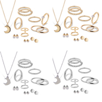 Zink Alloy Jewelry Sets, finger ring & örhänge & halsband, med järnkedja, rostfritt stål örhänge inlägg, plated, oval kedja & med strass, fler färger för val, leda & kadmiumfri, 12mm, Storlek:3-7.5, Längd Ca 18 inch, Säljs av Ställ