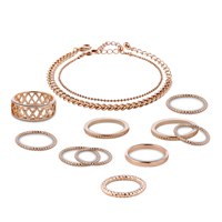 Zink legering Smykke sæt, fingerring & armbånd, Zinc Alloy, med jern kæde, med 5cm extender kæde, guldfarve belagt, bly & cadmium fri, 60mm, Størrelse:3-7.5, Længde Ca. 7 inch, Solgt af sæt