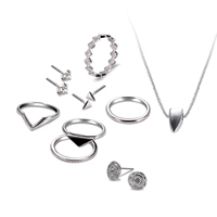 Zinklegering Sieraden Sets, vinger ring & oorbel & halsketting, Zinc Alloy, met ijzeren ketting, roestvrij staal oorbel bericht, platinum plated, ovale keten & met strass, lood en cadmium vrij, 15X15mm, Maat:6.5-7.5, Lengte Ca 17.5 inch, Verkocht door Stel