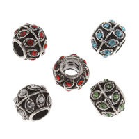 Lo zinco in lega European Beads, lega in zinco, Tamburo, placcato argento antico, senza filo & con strass, nessuno, assenza di piombo & cadmio, 8x9mm, Foro:Appross. 4mm, 10PC/borsa, Venduto da borsa