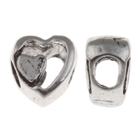 Abalorios Estilo Europeo de Aleación de Zinc, Corazón, chapado en color de plata antigua, sin rosca, libre de plomo & cadmio, 10x11x7mm, agujero:aproximado 4mm, 10PCs/Bolsa, Vendido por Bolsa