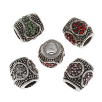 Grânulos de European de liga de zinco, Tambor, banho de cor prata antiga, sem troll & com strass, Mais cores pare escolha, Chumbo e cádmio livre, 10x10mm, Buraco:Aprox 4.5mm, 10PCs/Bag, vendido por Bag