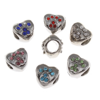 Zinc Alloy European Beads Heart antique silver color plated without troll & with rhinestone lead & cadmium free Approx 5mm Sold By Bag