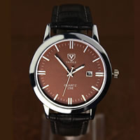 Yazole® Mannen Sieraden Horloge, Koeienhuid, met Glas & Zinc Alloy, plated, verstelbaar & voor de mens & waterdicht & luminated, meer kleuren voor de keuze, nikkel, lood en cadmium vrij, 40x8mm, Lengte Ca 9 inch, Verkocht door PC