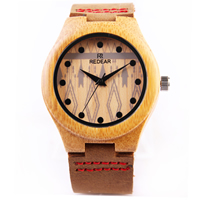 Redear® Unisex Jewelry Watch Cowhide with Bamboo & Glass & Stainless Steel plated natural & adjustable Approx 8 Inch Sold By PC