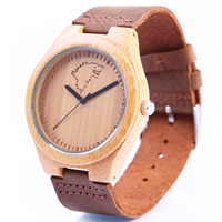 Redear®Unisex Korut Watch, Lehmänvuota, kanssa Bambu & Lasi & Ruostumaton teräs, päällystetty, luonnollinen & säädettävä, 54x11mm, Pituus N. 8 tuuma, Myymät PC