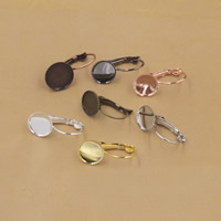 Messing Lever Back Earring Component, Flad Rund, forgyldt, flere farver til valg, nikkel, bly & cadmium fri, 10-12mm, Indvendig diameter:Ca. 10mm, 50pc'er/Bag, Solgt af Bag