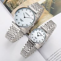 Montre-bracelet unisexe, acier inoxydable, avec verre & alliage de zinc, Placage, longueur différente pour le choix & avec strass, couleur originale, 3PC/lot, Vendu par lot