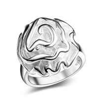 Mässing Finger Ring, Blomma, äkta silver plated, för kvinna, leda & kadmiumfri, 18mm, Storlek:6-8, Säljs av PC