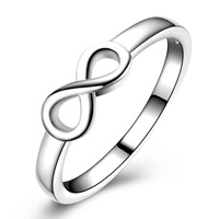 Anillo de dedo de latón, metal, Infinito, chapado en plata real, diverso tamaño para la opción & para mujer, libre de plomo & cadmio, 5x11mm, Vendido por UD