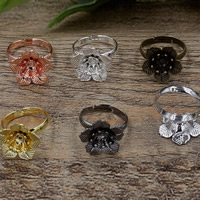 Messing Bezel Ring Base, Bloem, plated, verstelbaar, meer kleuren voor de keuze, nikkel, lood en cadmium vrij, 16x6mm, Maat:6-9, 20pC's/Bag, Verkocht door Bag