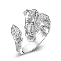 laiton Cuff Bague, dragon, Plaqué d'argent, réglable & pour femme, sans plomb et cadmium, 15mm, Taille:6-8, Vendu par PC