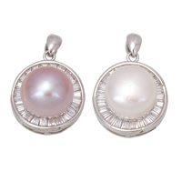 Freshwater Pearl Vedhæng, 925 Sterling Sølv, med Ferskvandsperle, ægte sølv forgyldt, naturlige & med cubic zirconia, flere farver til valg, 19x22x13mm, Hole:Ca. 3x4mm, Solgt af PC