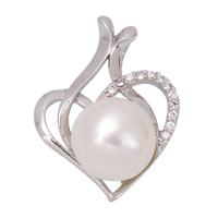 Freshwater Pearl Vedhæng, 925 Sterling Sølv, med Ferskvandsperle, Heart, ægte sølv forgyldt, naturlige & Micro Pave cubic zirconia, 22x30x12mm, Hole:Ca. 4x5mm, Solgt af PC