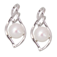 Freshwater Pearl Vedhæng, 925 Sterling Sølv, med Ferskvandsperle, ægte sølv forgyldt, naturlige & med cubic zirconia, 14x30x10mm, Hole:Ca. 4x6mm, Solgt af PC