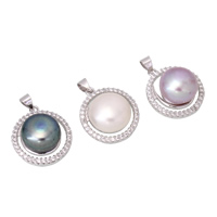 Freshwater Pearl Vedhæng, 925 Sterling Sølv, med Ferskvandsperle, ægte sølv forgyldt, Micro Pave cubic zirconia, flere farver til valg, 19x22x10mm, Hole:Ca. 3x4mm, Solgt af PC