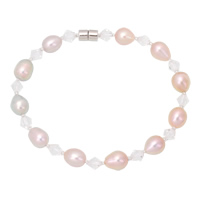 perle d'eau douce cultivée bracelet, avec cristal, laiton fermoir magnétique, naturel, pour femme & facettes, 6-7mm, Vendu par Environ 7 pouce brin