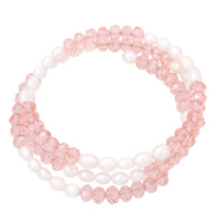 perle d'eau douce cultivée bracelet, avec cristal, naturel, pour femme & 3 brins & facettes, 4-5mm, Vendu par Environ 20 pouce brin