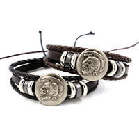 De Armband van mensen, PU, met Hennep & Niet-magnetische Hematiet & Zinc Alloy, plated, verstelbaar & voor de mens & 3-streng, meer kleuren voor de keuze, nikkel, lood en cadmium vrij, 6mm, Per verkocht Ca 7 inch Strand