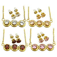 Kristall Schmucksets, Anhänger & Ohrring, Edelstahl, mit Gummi Earnut & Kristall, mit Verlängerungskettchen von 2lnch, goldfarben plattiert, Oval-Kette & für Frau, keine, 39x12mm, 2mm, 8mm, Länge ca. 18.5 ZollInch, verkauft von setzen