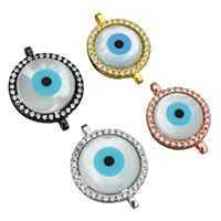 Connecteur Evil Eye, laiton, avec coquille blanche, Mauvais œil, Placage, normes différentes pour le choix & pavé de micro zircon & boucle de 1/1 & creux, plus de couleurs à choisir, protéger l'environnement, sans nickel, plomb et cadmium, Trou:Environ 1mm, 10PC/lot, Vendu par lot