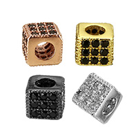 Perles cubes en laiton zircon Micro Pave, Placage, pavé de micro zircon, plus de couleurs à choisir, protéger l'environnement, sans nickel, plomb et cadmium, 4x4x4mm, Trou:Environ 2mm, 10PC/lot, Vendu par lot