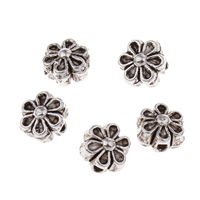 Zinklegering Flower Kralen, Zinc Alloy, Bloem, antiek zilver plated, lood en cadmium vrij, 12x5mm, Gat:Ca 1mm, Ca 3300pC's/KG, Verkocht door KG