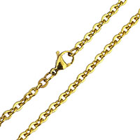 Ketting van edelstaal ketting, Roestvrij staal, gold plated, ovale keten, 4x3.50x0.50mm, Lengte Ca 24 inch, 5strengen/Lot, Verkocht door Lot