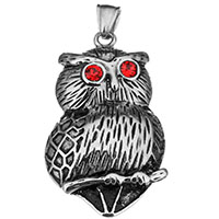 Rustfrit stål Animal Pendler, Stainless Steel, Owl, med rhinestone & sværte, 31x54x7mm, Hole:Ca. 5x8mm, Solgt af PC