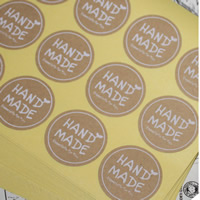 Afdichten van Sticker, Kraft, Rond plat, maakte de hand woord, kleverige, 35mm, 100sets/Bag, 12pC's/Stel, Verkocht door Bag