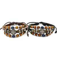 Unisex Bracelet, Cowhide, le Cnáib & Adhmad & Sinc Alloy, plátáilte, inchoigeartaithe & 3-snáithe, dathanna níos mó le haghaidh rogha, Díolta Per Thart 7.2 Inse Snáithe