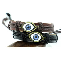 Olc Jewelry Bracelet Eye, Cowhide, le Cnáib & Roisín & Sinc Alloy, Eye olc, dath cré-umha antique plátáilte, unisex & inchoigeartaithe, dathanna níos mó le haghaidh rogha, 12mm, Fad Thart 6.8 Inse, Thart 20Snáitheanna/Lot, Díolta De réir Lot