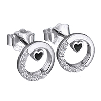 925 Sterling Silver Stud σκουλαρίκι, Λουκουμάς, για τη γυναίκα & σμάλτο & με ζιργκόν, 8mm, 5Ζεύγη/Παρτίδα, Sold Με Παρτίδα