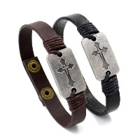 Unisex Armband, Koeienhuid, met Gewaxt nylon koord & Zinc Alloy, antiek zilver plated, met cross patroon & uniseks & verstelbaar, meer kleuren voor de keuze, 10mm, Per verkocht Ca 8.6 inch Strand