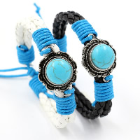 Unisex la pulsera y el brazalete, Cuero de PU, con Cuerda de nylon encerado & Turquesa sintético & aleación de zinc, chapado en color de plata antigua, unisexo & ajustable, más colores para la opción, Vendido para aproximado 7 Inch Sarta