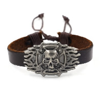 Unisex la pulsera y el brazalete, Cuero de vaca, con Cuerda de nylon encerado & aleación de zinc, Calavera, chapado en color plomo negro, unisexo & ajustable, 12mm, Vendido para aproximado 7 Inch Sarta