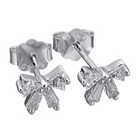 925 Sterling Silver Stud Earring, Bowknot, för kvinna & med cubic zirconia, 7x5.50mm, 5Pairs/Lot, Säljs av Lot