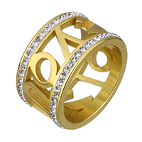 Anillo de dedo acero inoxidable del Rhinestone, con Arcilla analiar de diamantes de imitación AB, chapado en color dorado, diverso tamaño para la opción & para mujer, 12mm, Vendido por UD