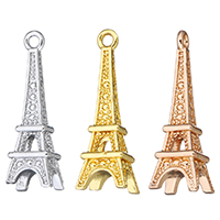 Colgantes de la joyería de cobre amarillo, metal, Torre Eiffel, chapado, De alta calidad chapado y nunca se desvanecen, más colores para la opción, libre de níquel, plomo & cadmio, 6x22x7mm, agujero:aproximado 1.5mm, 50PCs/Bolsa, Vendido por Bolsa