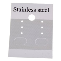 Plast earring stud displaykort, Rektangel, med bokstaven mönster & dekal, vit, 51x38x0.50mm, 1000PC/Bag, Säljs av Bag