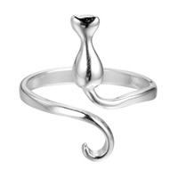 Messing Manschette Fingerring, Katze, versilbert, einstellbar & für Frau, frei von Blei & Kadmium, 17.6mm, Größe:6.5-8, verkauft von PC