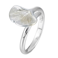 cobre Cuff Ring Finger, Folha, banhado a prata genuina, ajustável & para mulher, Chumbo e cádmio livre, 14x9mm, tamanho:6.5-8, vendido por PC